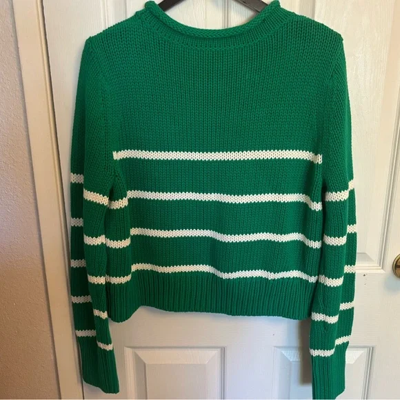 La Ligne x Sakara Mini Marina Striped Cotton Sweater in Kelly Green White, XL - Picture 10 of 11